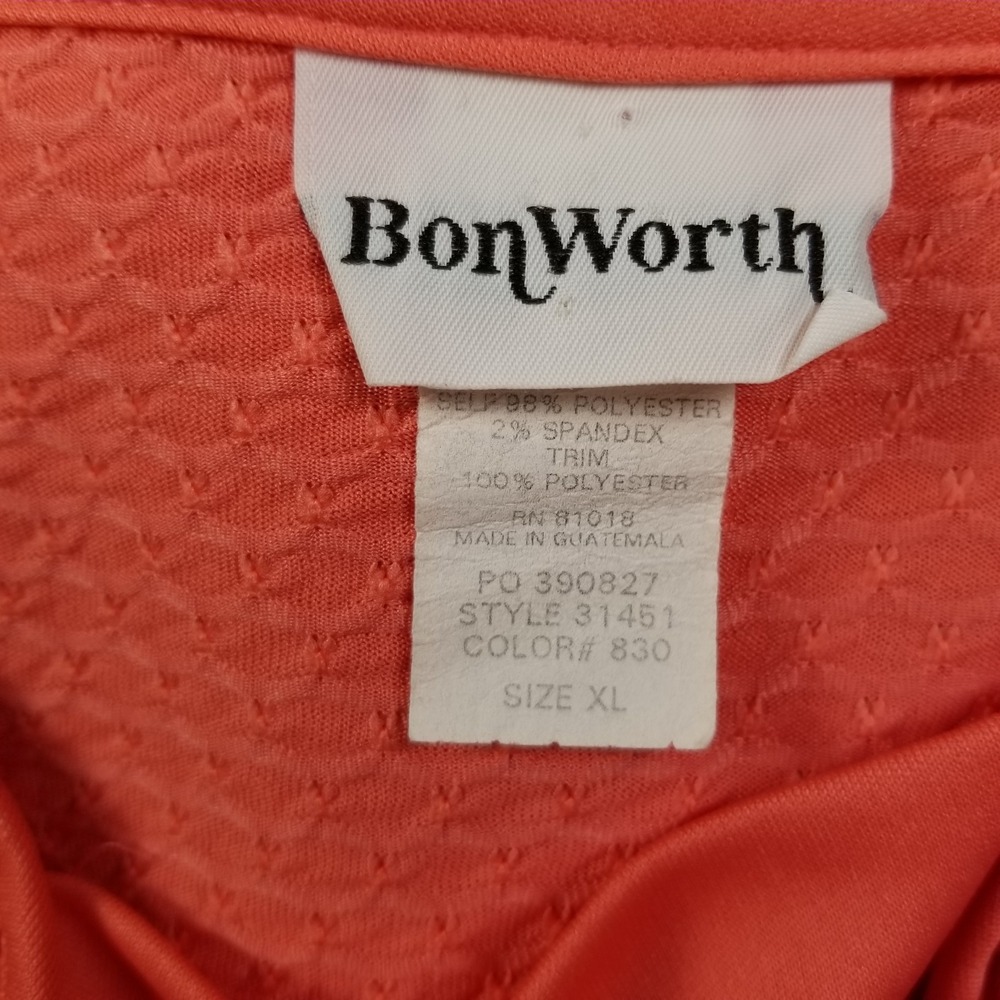 BonWorth Top Womens XL Extra Large Orange See Through Short Sleeve Stretch Knit - Picture 8 of 12